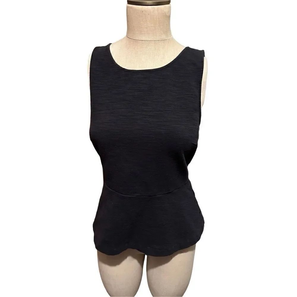 J Crew Womens Stretch Cotton Black Peplum Sleeveless Full Zip in Back Shirt Sz S